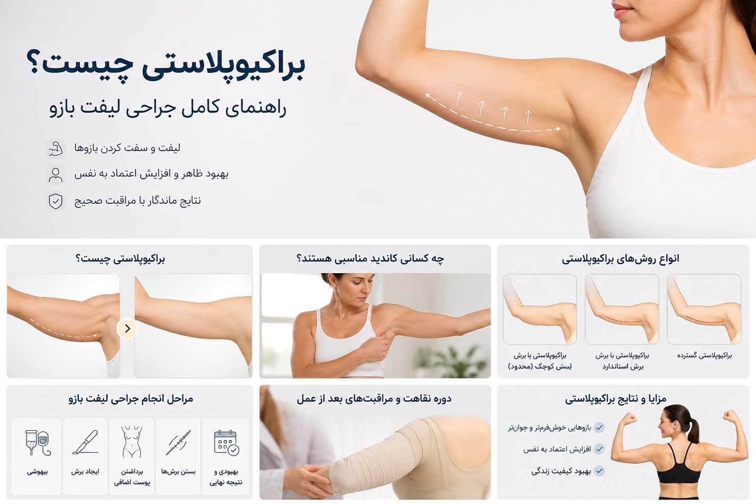 براکیوپلاستی چیست؟ راهنمای کامل جراحی لیفت بازو و لیفت پوست شل بازو